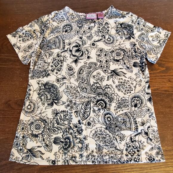 NWOT Premiere‎ International for Ladies M Jacobean Floral Pattern Top Monochrome - Picture 11 of 11